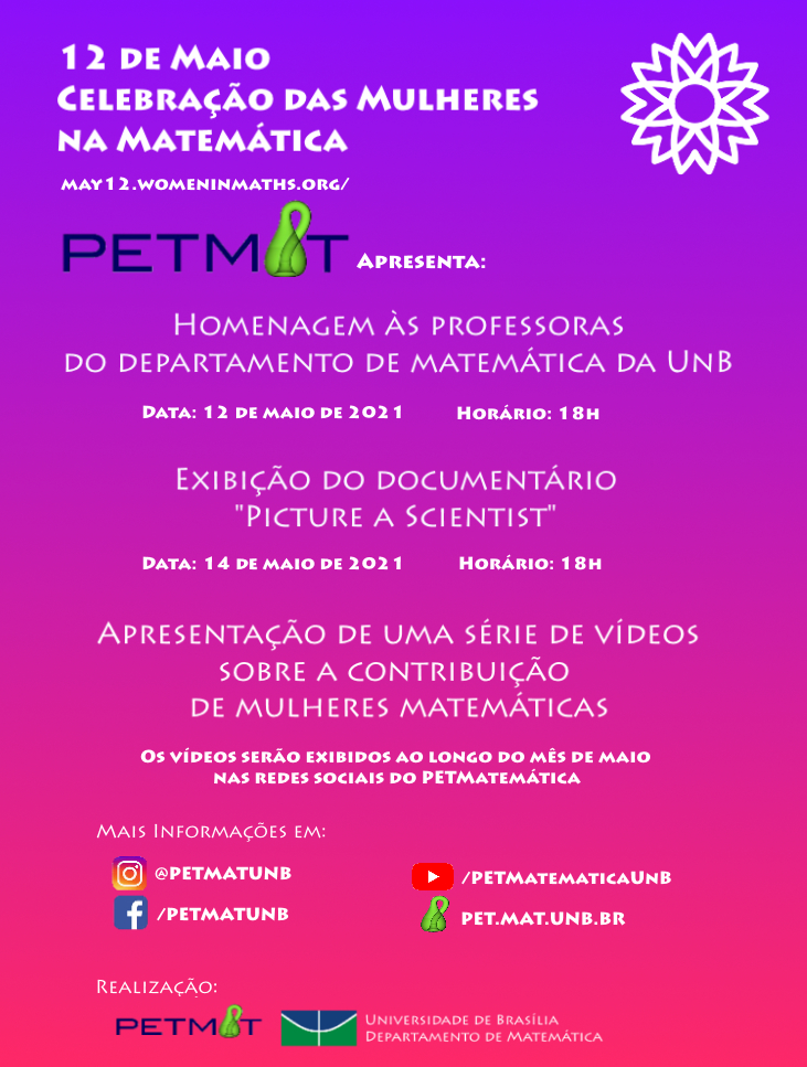 Cartaz sobre os eventos que acontecerão no Departamento de Matemática na Universidade de Brasília.