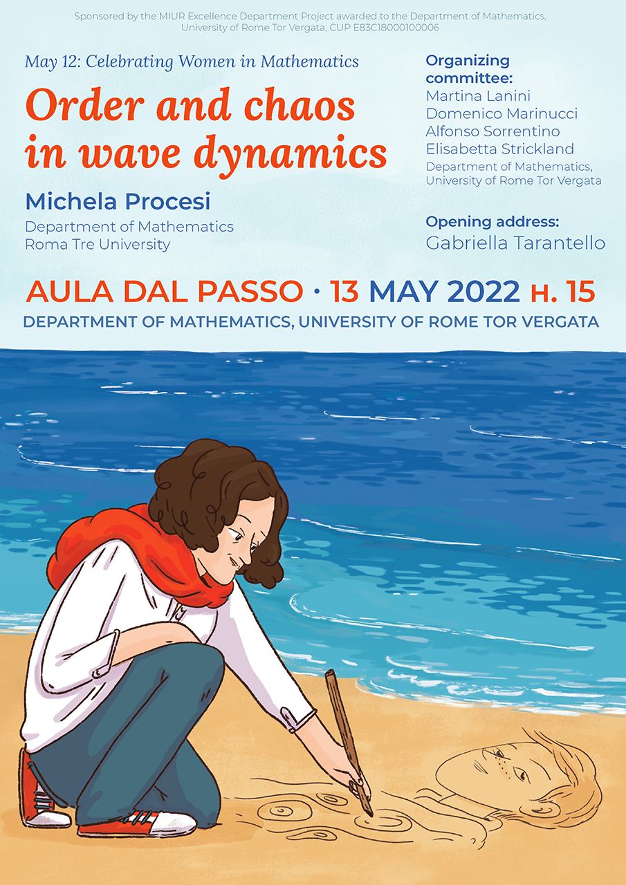 the poster shows the speaker Michela Procesi in a drawing