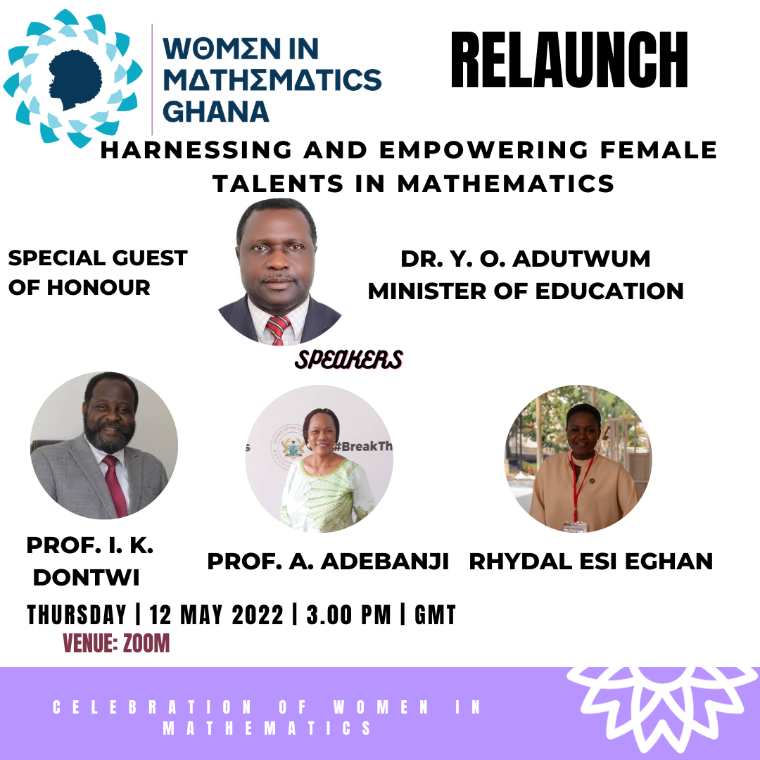 Event flyer on the relaunch of Women in Mathematics, Ghana