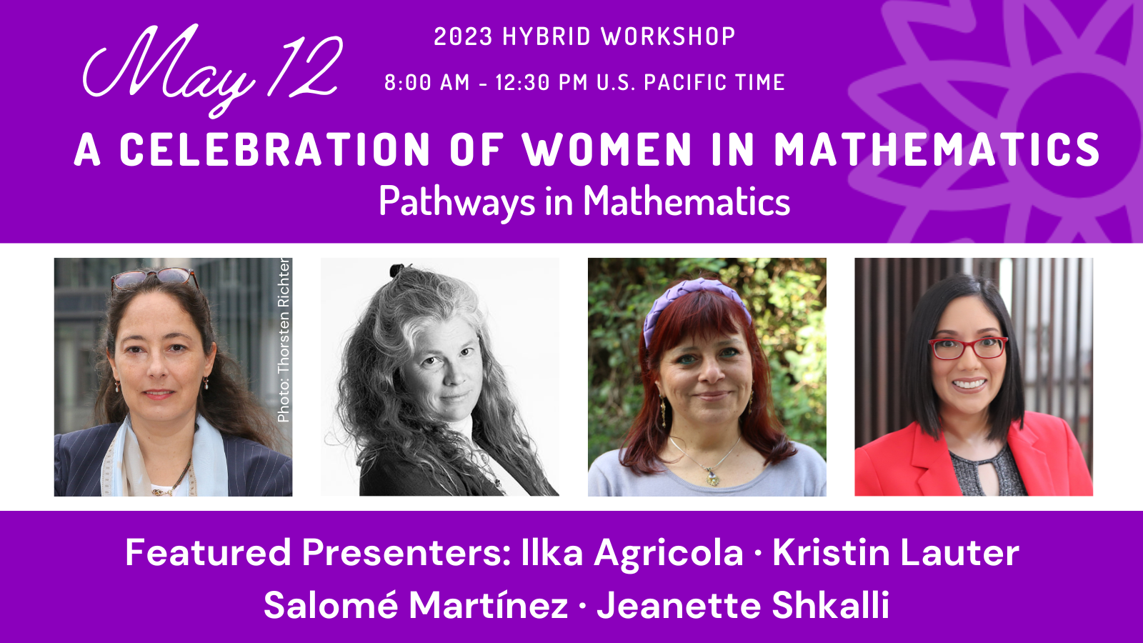 MSRI / SLMath May 12 event "Pathways in Mathematics" with speaker photos.