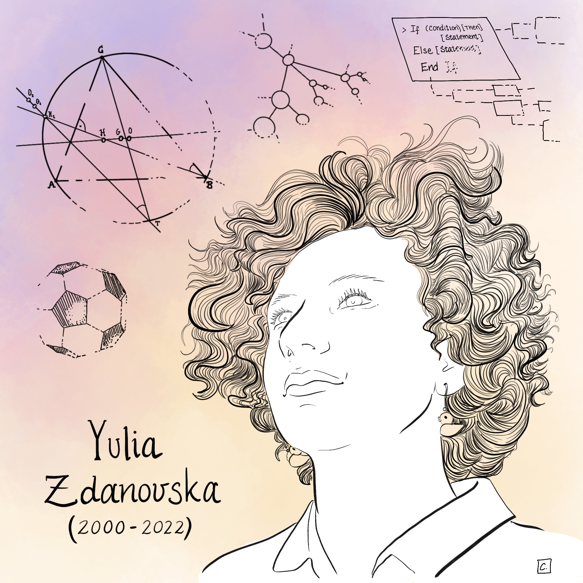 Yulia Zdanovska pictured by Constanza Rojas-Molina, mathematician and illustrator