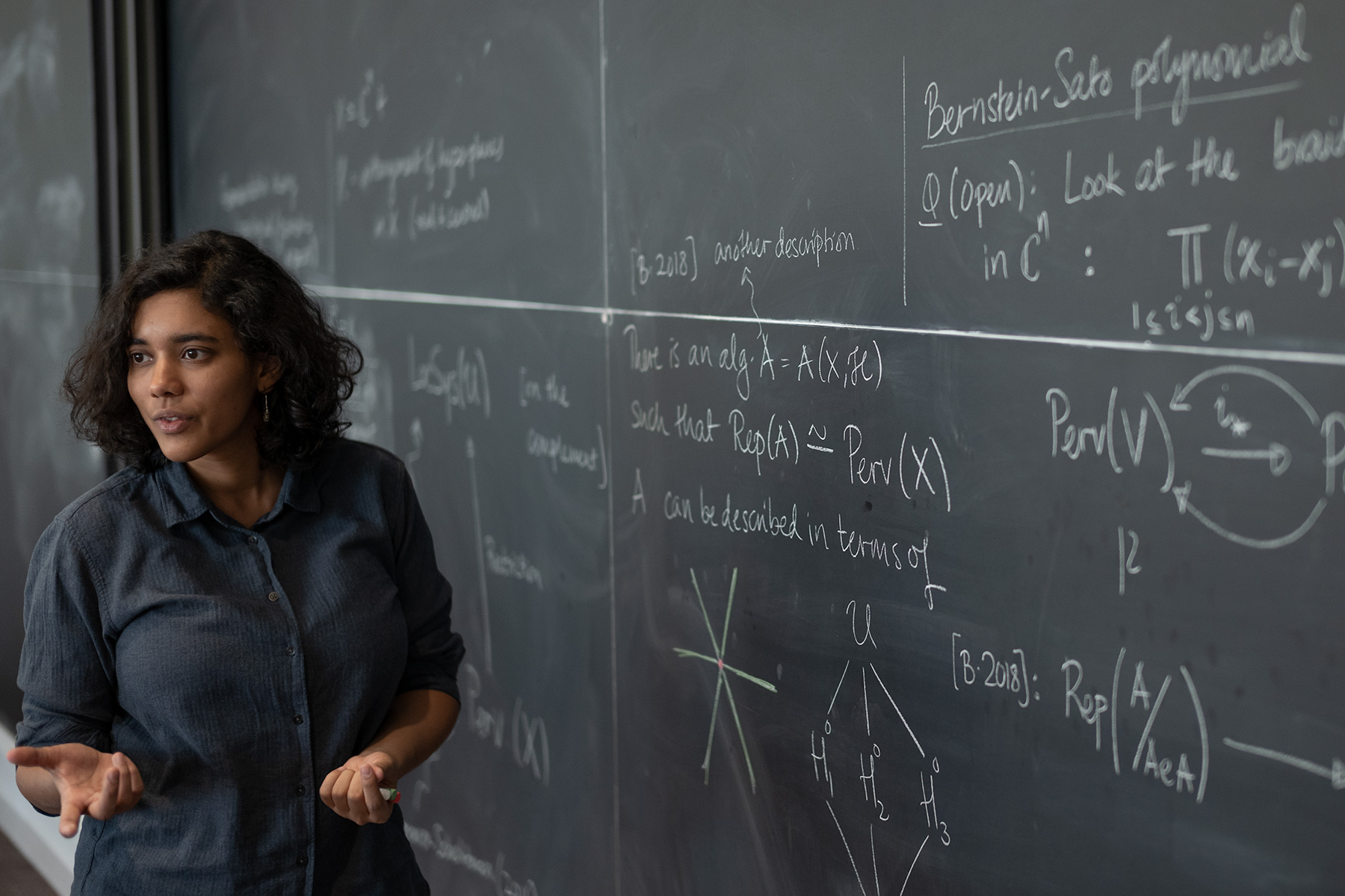 A mathematician at her blackboard