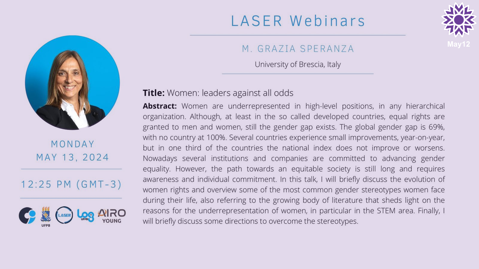 Prof. Speranza's webinar title and abstract