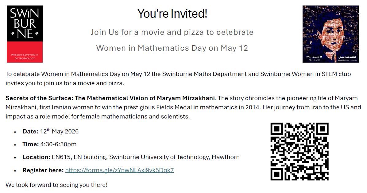 Flyer for Women in Maths Day event